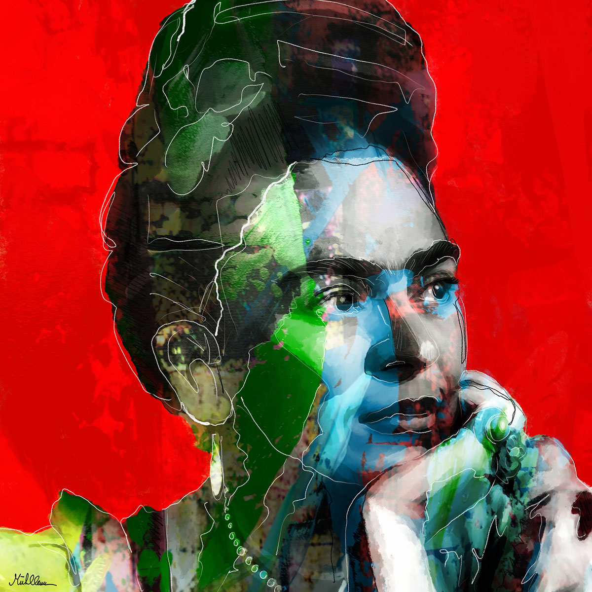 Acryl- und Digitalmalerei von H. Mühlbauer: "Red Frida"