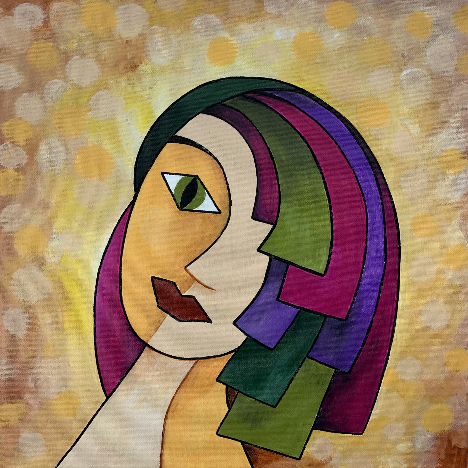 Acrylmalerei, modernes Porträt eines Mädchens: "Das Mädchen, das einen Traum hatte"