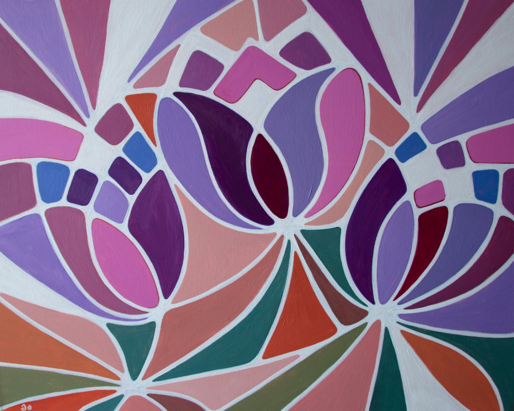 Lila Tulpen - Acrylmalerei, geometrisch, abstrakt, lila, Blumen - einzigartig