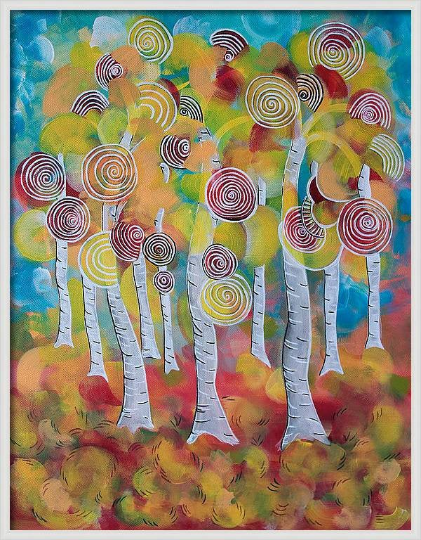 Fantasiewald - Acrylmalerei, Landschaft mit Baumen, Herbst, Fantasie
