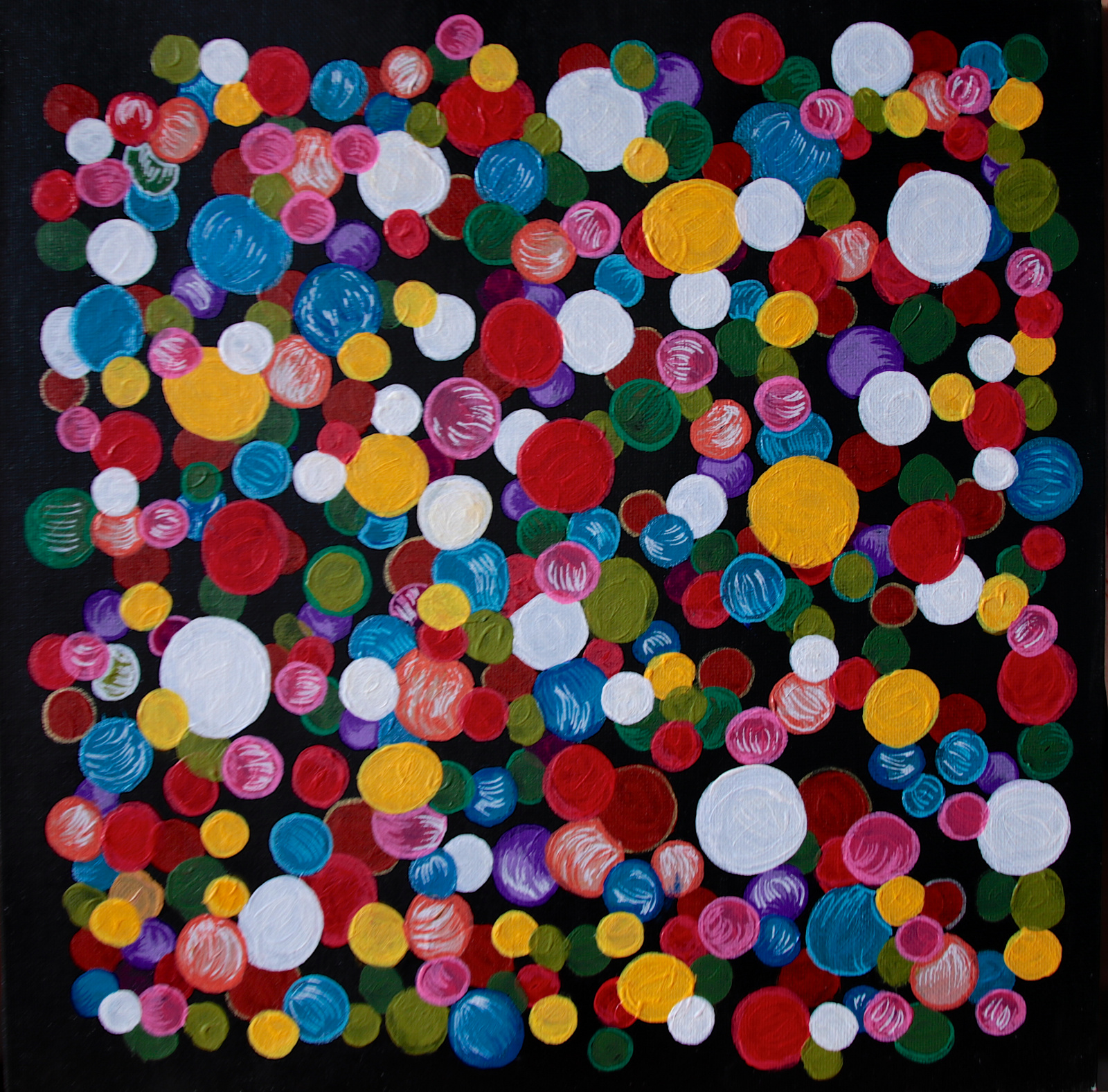 Luftblasen - Farbige Blasen auf einem schwarzen Hintergrund - 30x30cm