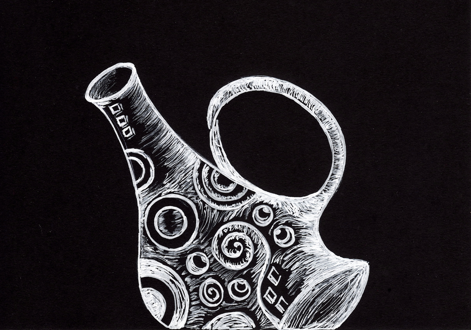 Papierzeichnung, weiß auf schwarz: "Die Amphora"