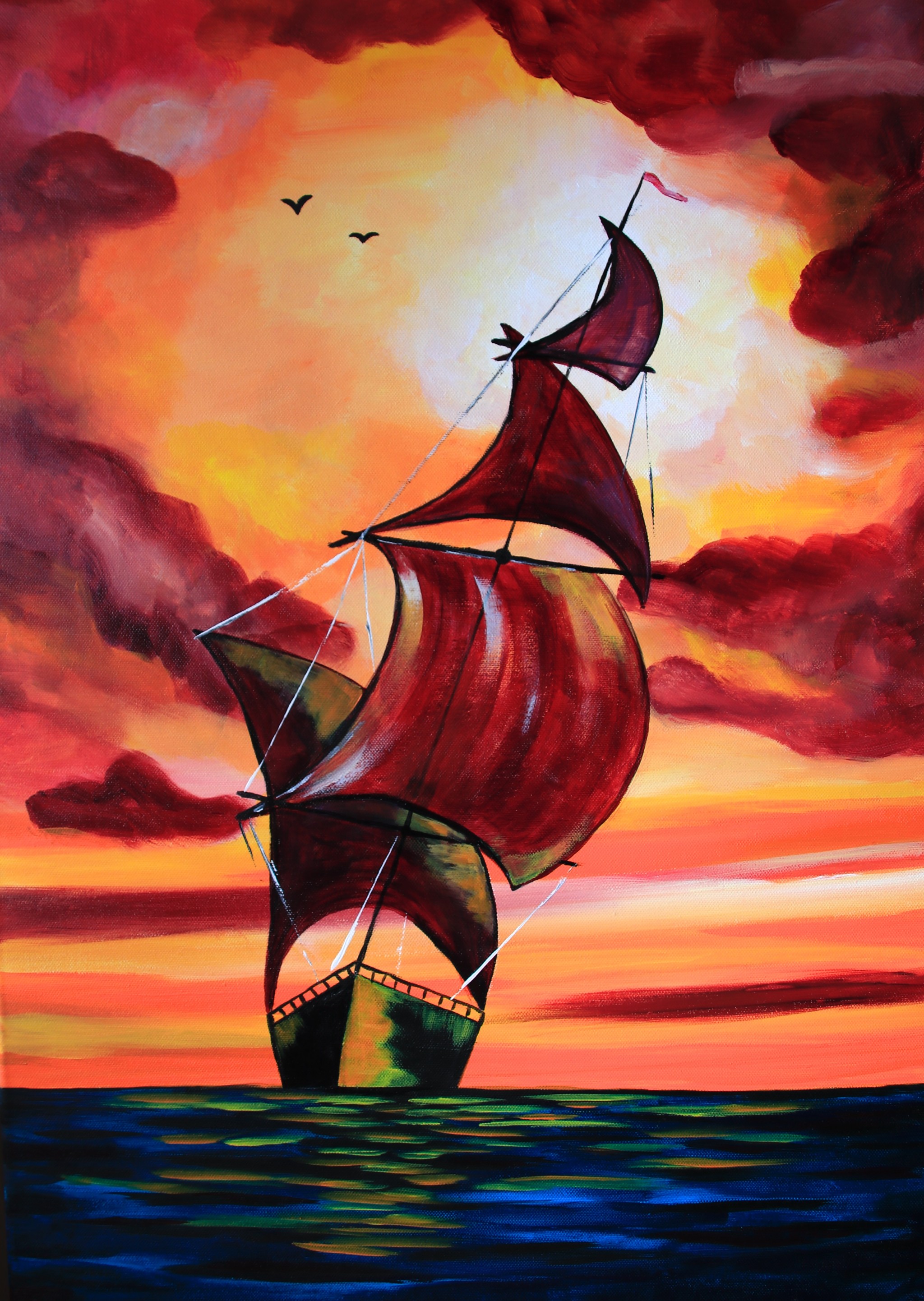 Weg segeln - Sonnenuntergang in einer maritimen Szene - 50x70 cm