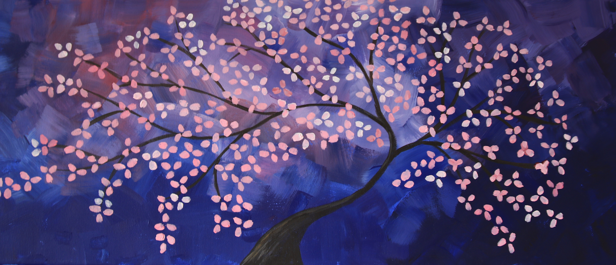 Acrylmalerei, Kirschbaum in Blüte: "Sakura Baum"