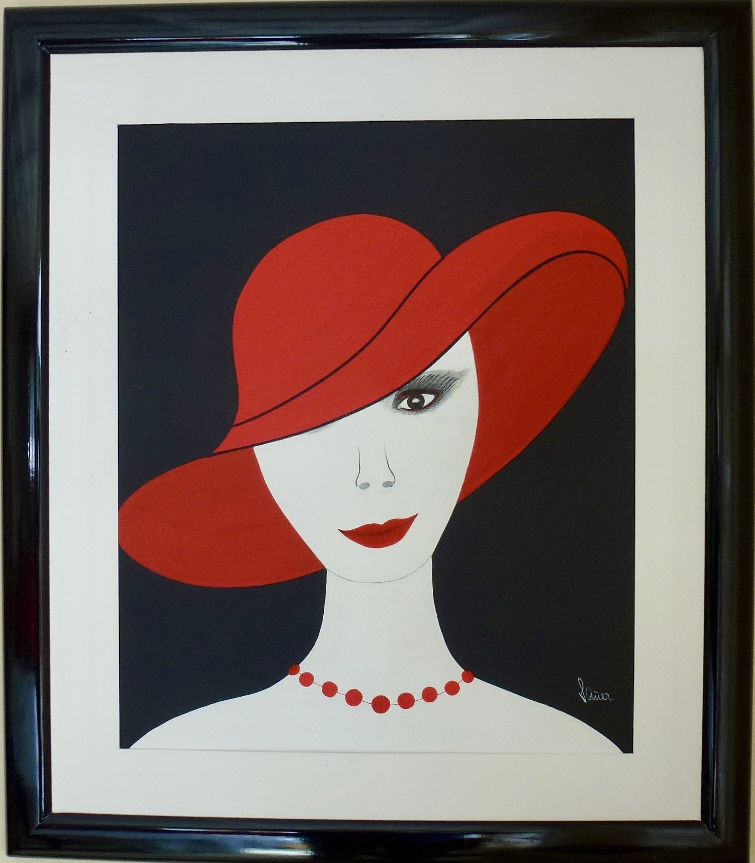 Frau mit rotem Hut.