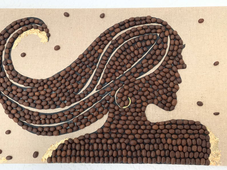Kaffee Frau, Coffee Woman , Real Coffee Beans & Gold Leaf