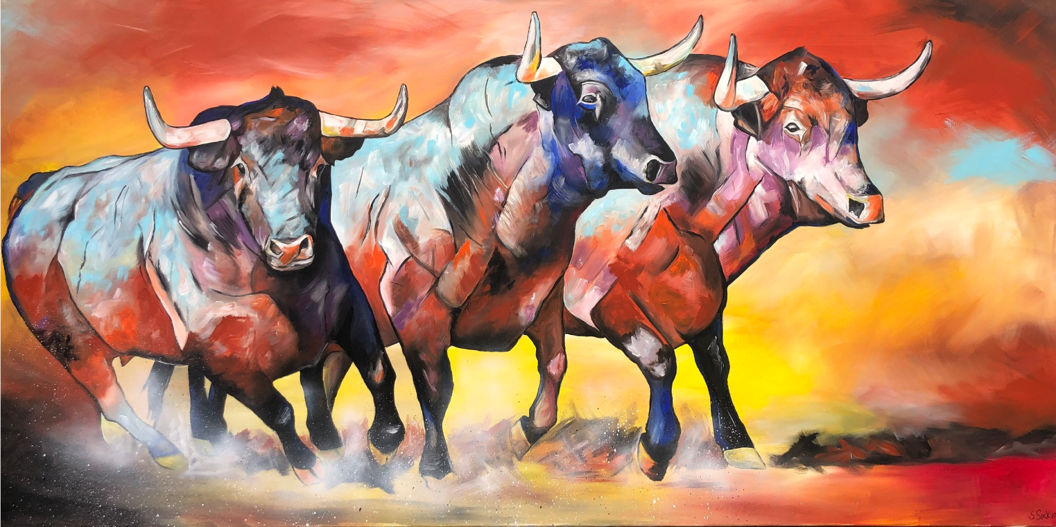 running bulls - 100 cm x 200 cm 