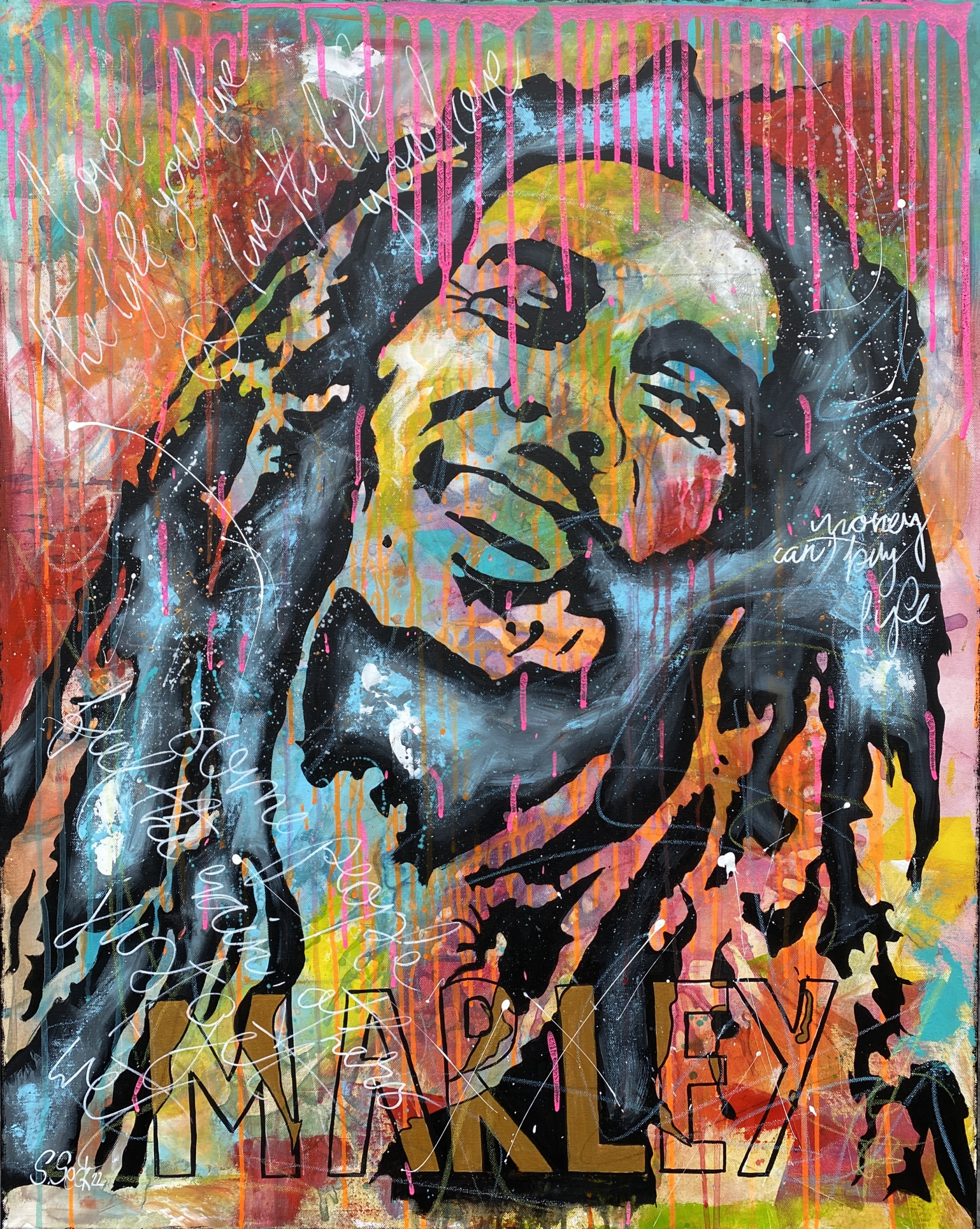 money can't buy life - Bob Marley - 80 cm x 100 cm