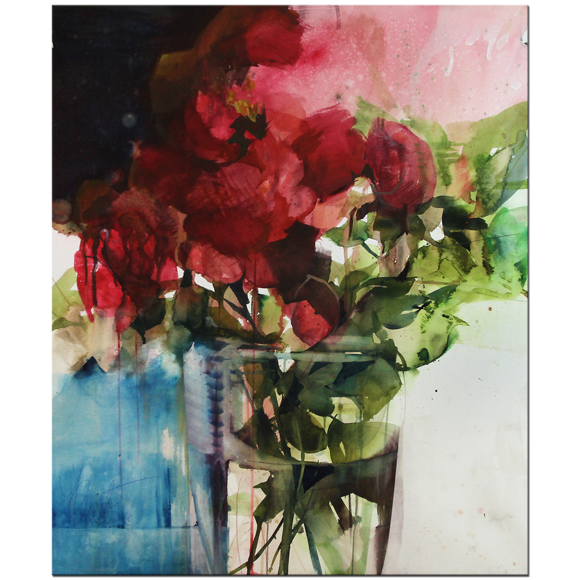 "Rosen rot in Vase" Aquarell - florale Malerei
