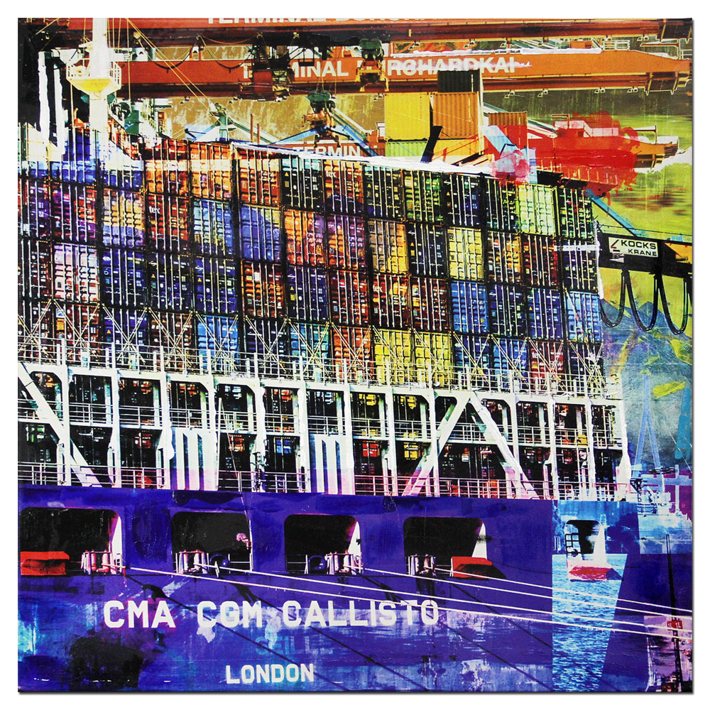 Acryl- und Digitalmalerei von H. Mühlbauer:  "Containerschiff"